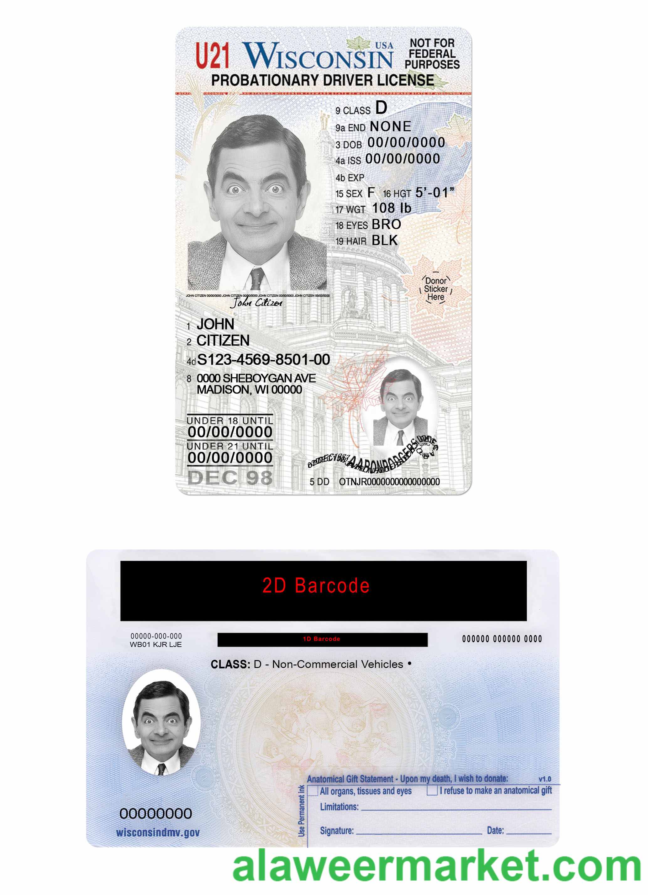 USA Wisconsin driving license under 21